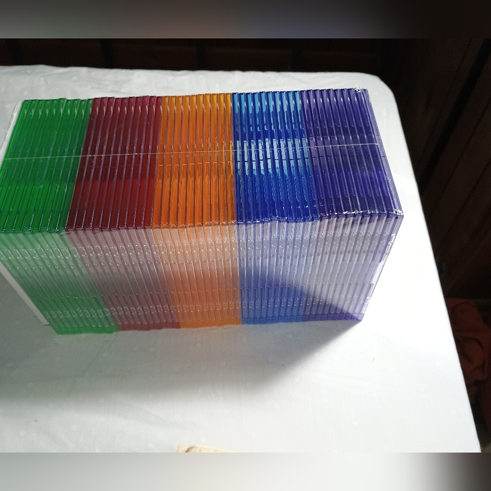50 Pack Multicolor Slim Jewel CD Cases With Inserts Five Colors Sealed